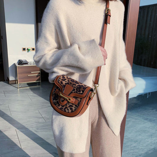 Plaid fashion leopard print soft handle shoulder bag