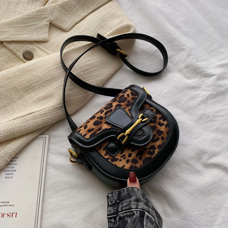Plaid fashion leopard print soft handle shoulder bag