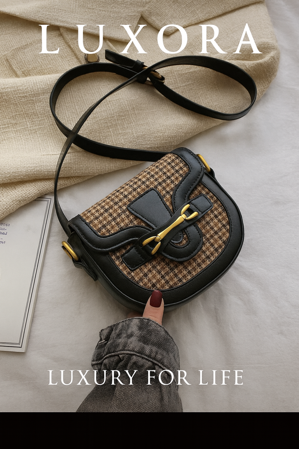 Plaid fashion leopard print soft handle shoulder bag