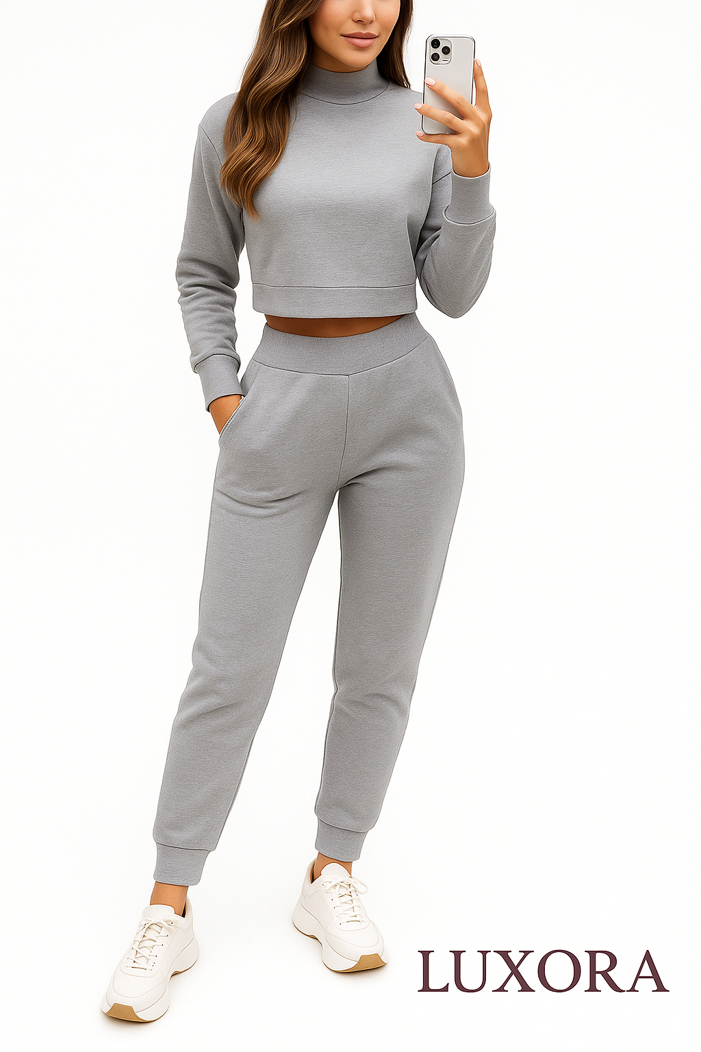 Luxora Signature Sports Set – Long Sleeve Crop & Slim Trousers
