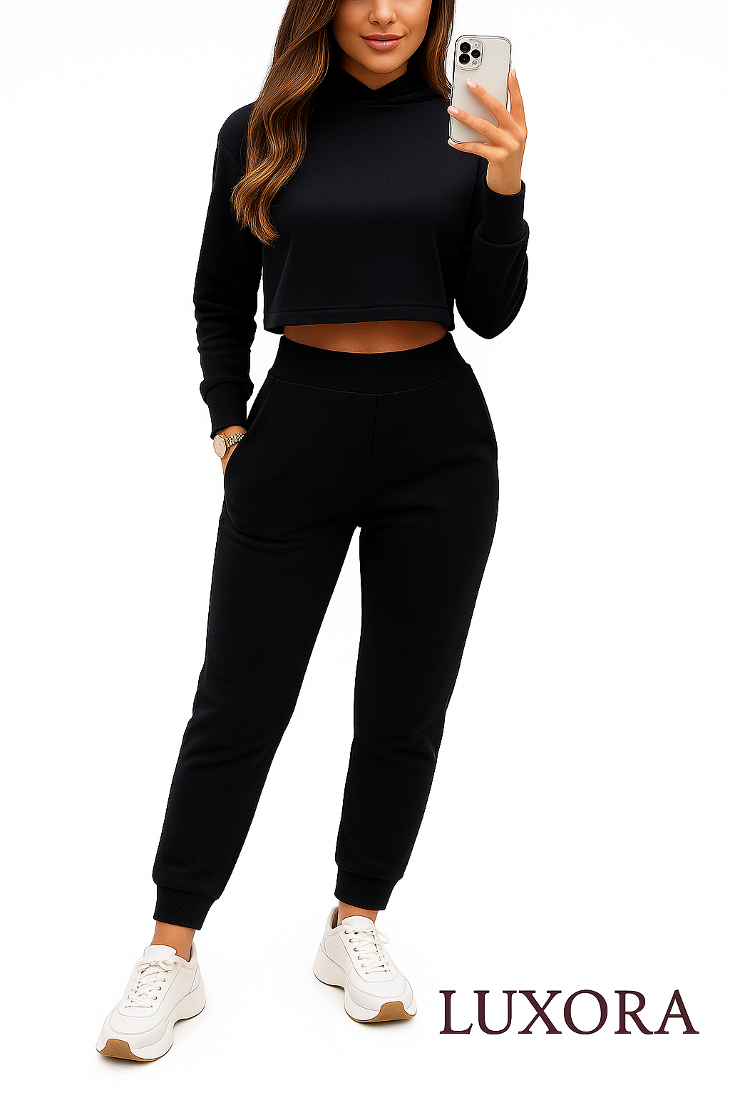 Luxora Signature Sports Set – Long Sleeve Crop & Slim Trousers