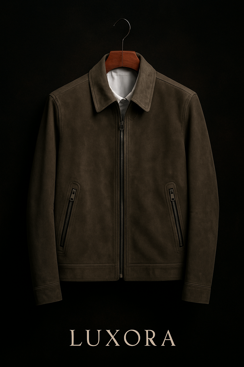 Luxora Signature Suede Jacket – Midnight Ash