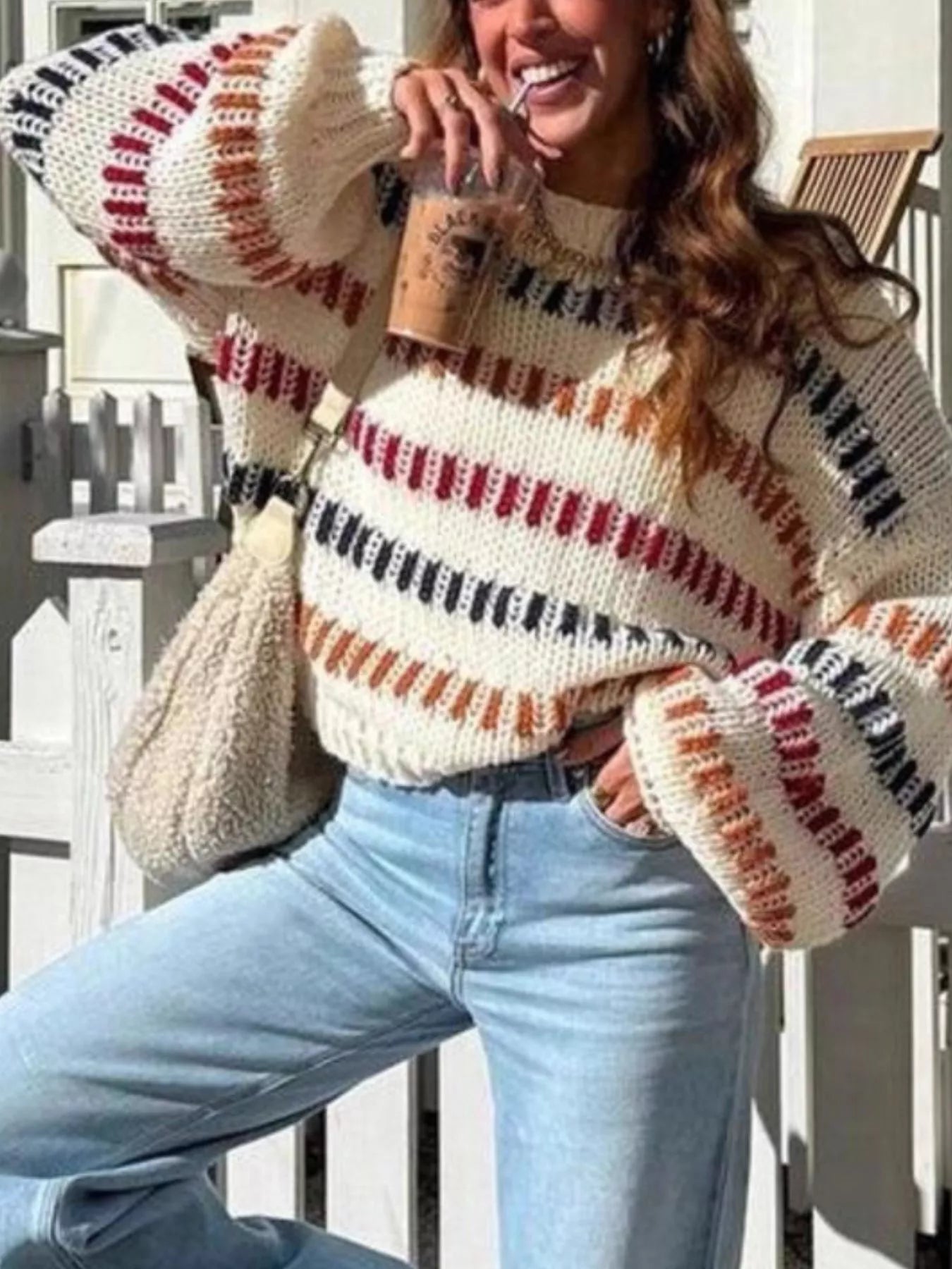 Striped Round Neck Long Sleeve Sweater