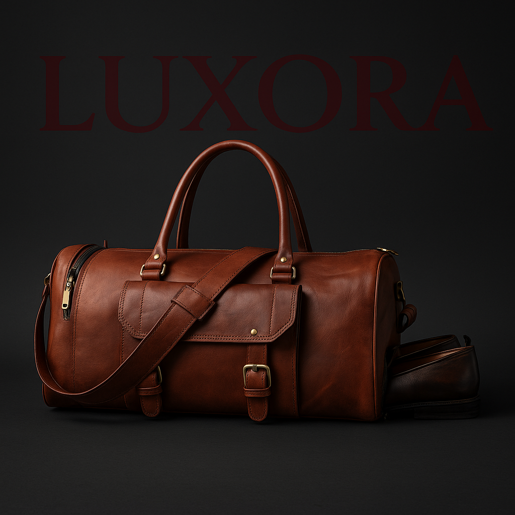 Handmade Genuine Leather Travel Duffel Bag with Shoe Compartment