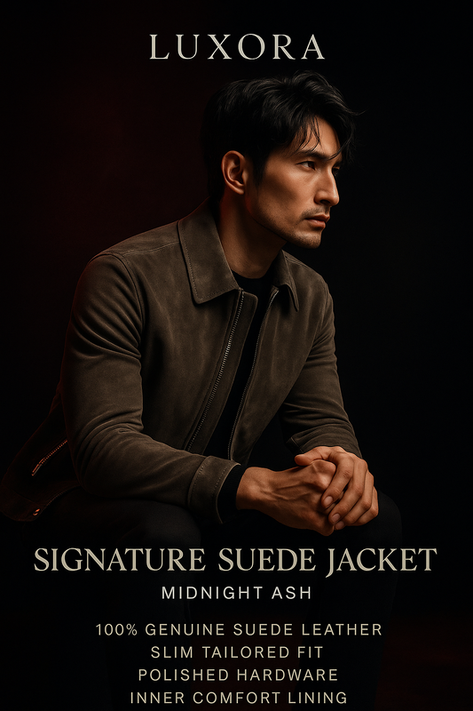 Luxora Signature Suede Jacket – Midnight Ash