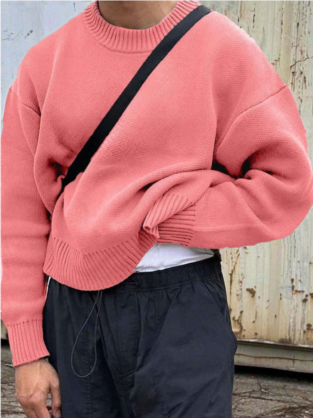 Solid Color Pullover Sweater Knitwear Men's Loose Long Sleeve Casual Top