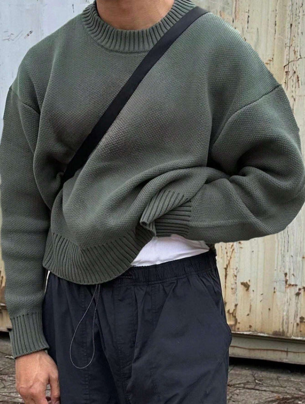 Solid Color Pullover Sweater Knitwear Men's Loose Long Sleeve Casual Top