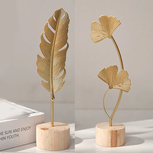 Nordic Gold Ginkgo Leaf Crafts Leaves Sculpture Luxury Living Room
