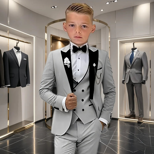 Velvet Collar Suit Set for Kids 3-14 Years, Three-Piece Wedding Suits