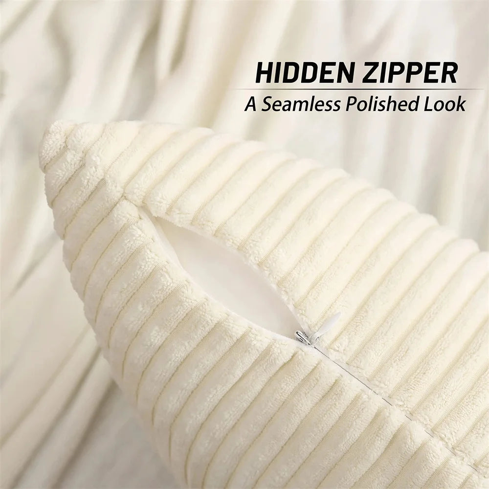 Olanly Corduroy Cushion Cover 45x45 Soft Fluffy Strip Pillow Cover