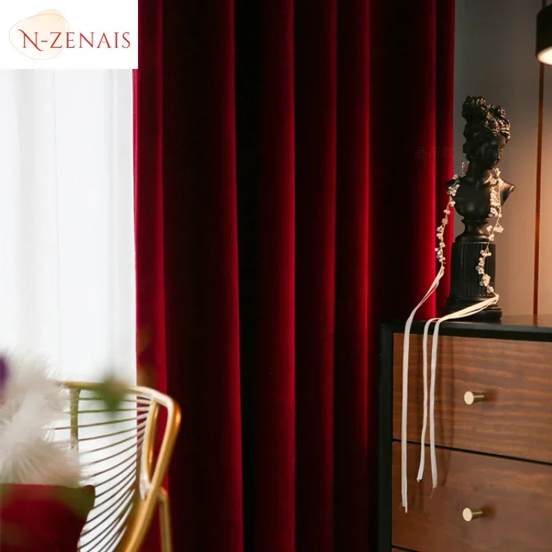 Modern Luxury Nordic Burgundy Red Velvet Curtains for Living Room