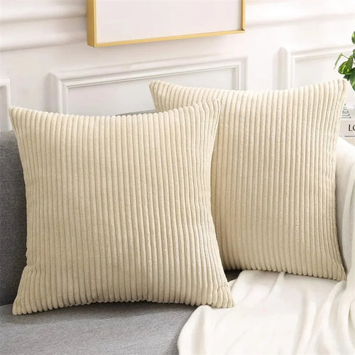 Olanly Corduroy Cushion Cover 45x45 Soft Fluffy Strip Pillow Cover