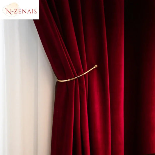 Modern Luxury Nordic Burgundy Red Velvet Curtains for Living Room