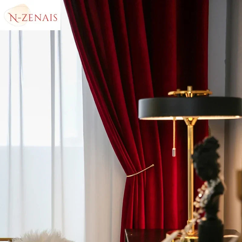 Modern Luxury Nordic Burgundy Red Velvet Curtains for Living Room