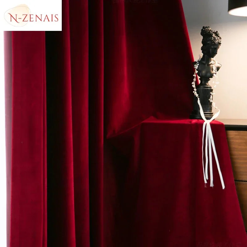 Modern Luxury Nordic Burgundy Red Velvet Curtains for Living Room