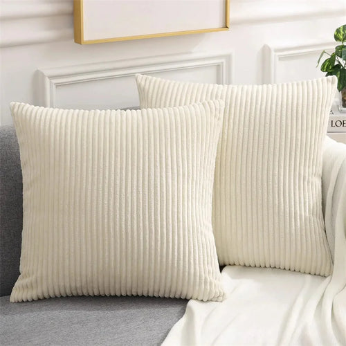Olanly Corduroy Cushion Cover 45x45 Soft Fluffy Strip Pillow Cover