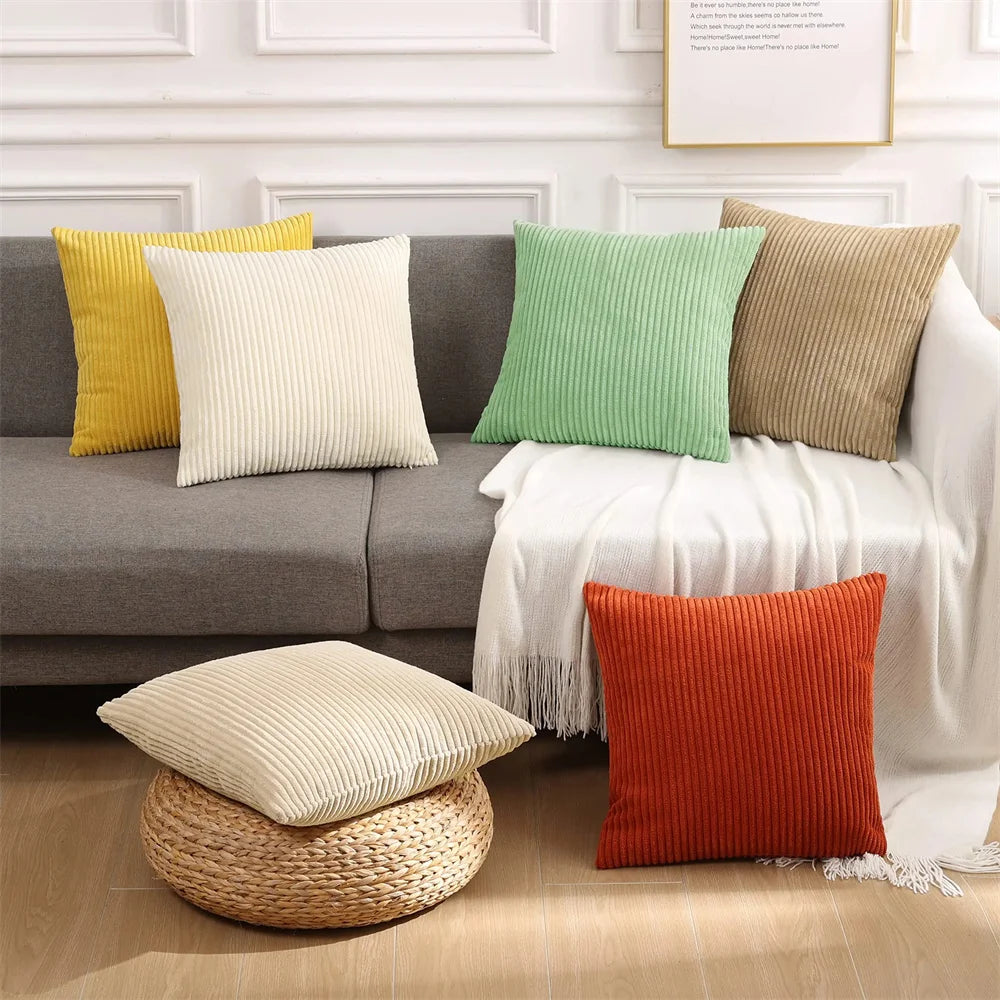 Olanly Corduroy Cushion Cover 45x45 Soft Fluffy Strip Pillow Cover