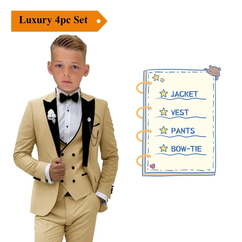 Velvet Collar Suit Set for Kids 3-14 Years, Three-Piece Wedding Suits